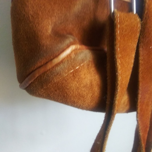 Southwestern Backpack Brown Leather Suede Aztec Fabric Drawstring Bucket Bag - Picture 7 of 7